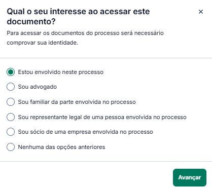 Campos disponíveis para selecionar porque precisa ter acesso ao processo