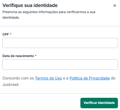 Página para preenchimento dos dados pessoais para validação