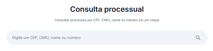 Barra de busca do Jusbrasil mostrando os campos para pesquisa por número do processo, CPF, CNPJ ou nome das partes