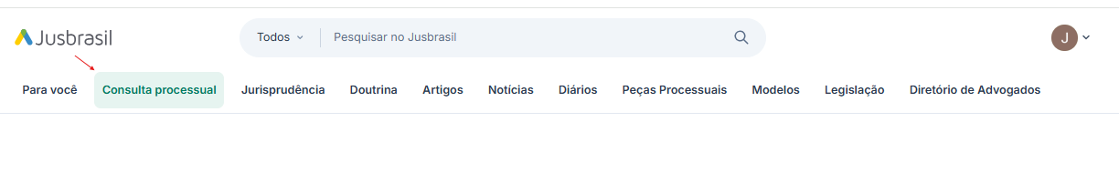 Captura da página Consulta Processual do Jusbrasil, com a área de busca em destaque