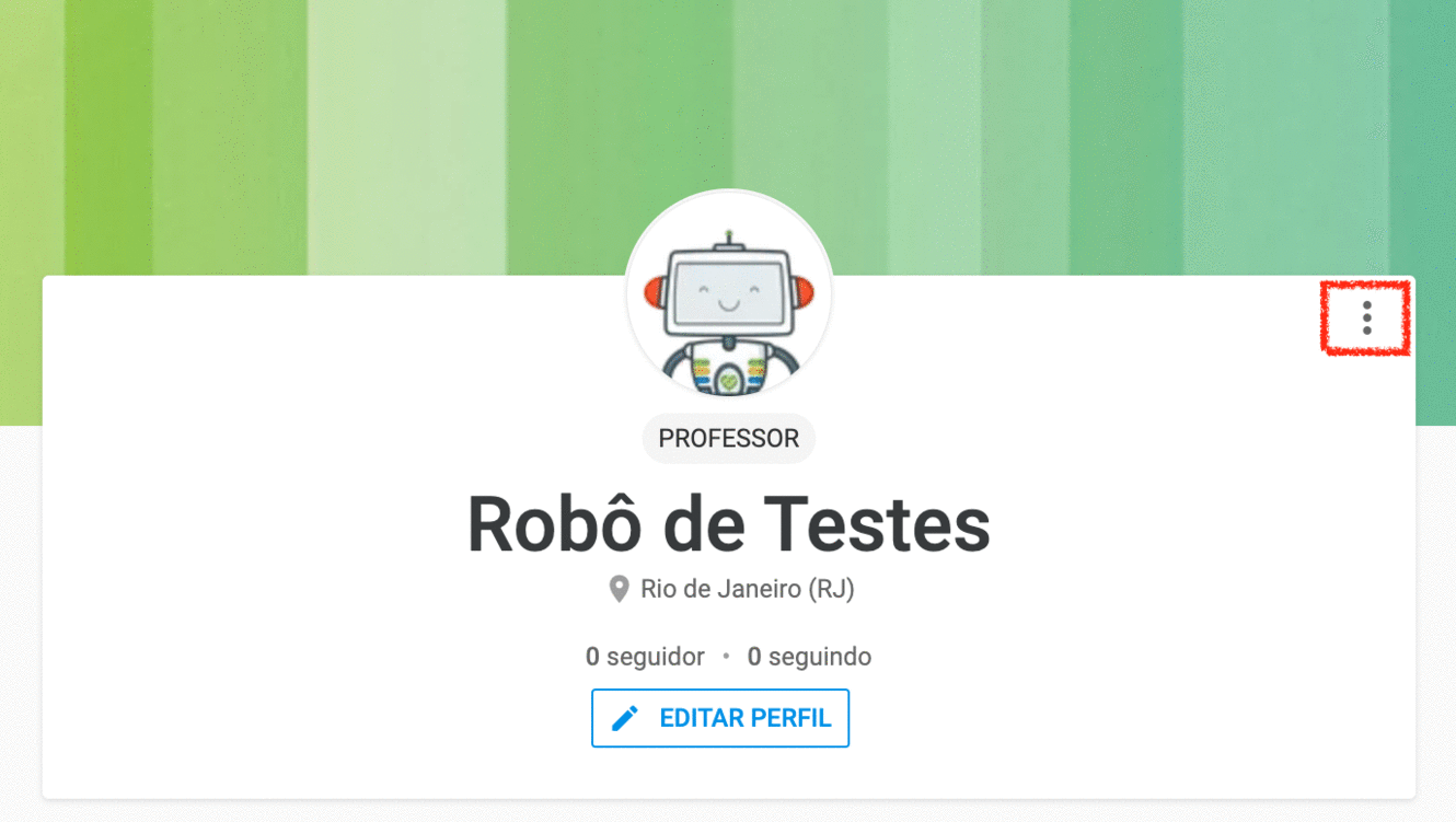 Página do perfil com o ícone de três pontos (•••) destacado no canto superior direito.