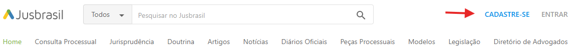 Cabeçalho do site com “CADASTRE-SE” e “ENTRAR” visíveis (indicando usuário deslogado).
