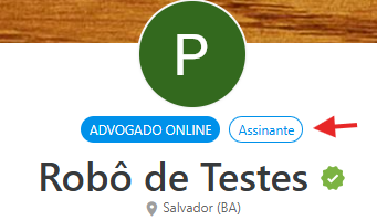 Página do perfil com selo “Assinante” em azul ao lado da identificação do usuário.