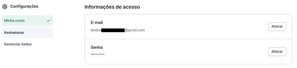 Tela que mostra onde Alterar a senha