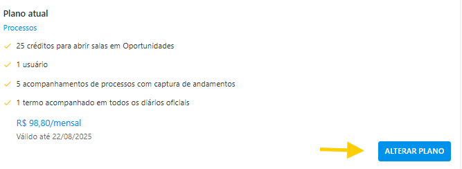 Tela do Escritório Online com a opção “Alterar plano” visível na área “meu plano”.