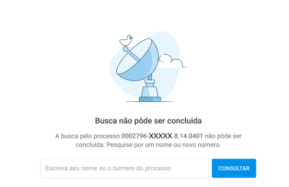 Página que mostra que a busca não pôde ser concluída