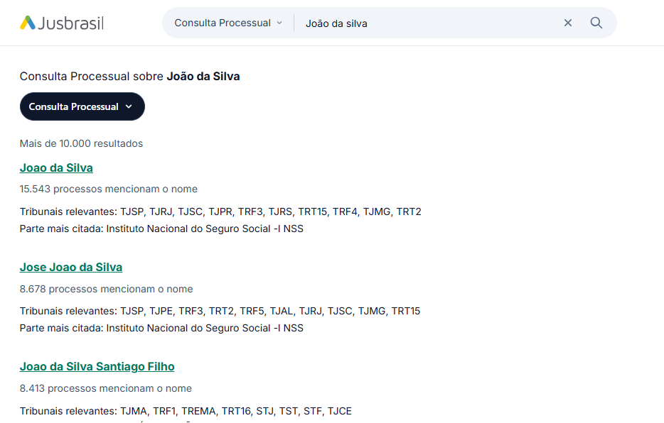 Página de Consulta Processual com campo de busca para nome/termo a ser acompanhado.