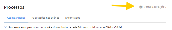 Tela de Acompanhamentos com opção “Ver configurações”