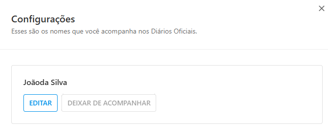 Tela de configurações exibindo a opção “editar” para ajustar os filtros do acompanhamento.