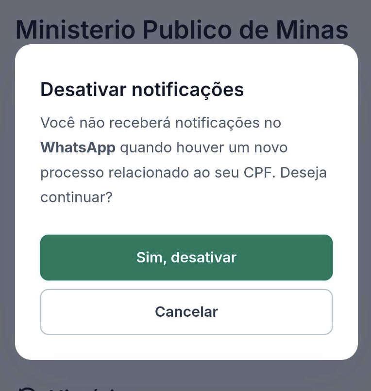 Tela onde é possível desativar as notificações no WhatsApp