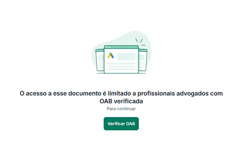 Tela de peça processual exibindo aviso para validar a OAB antes de prosseguir.